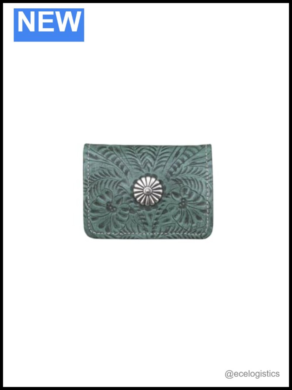 Genuine Leather Hand Tooled Tri-Fold Wallet with 8 Card Slots Clear ID Window